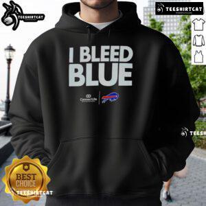 Alt Text: Official I Bleed Blue Buffalo Bills Logo Hoodie featuring vibrant team colors and logo, perfect for fans.
