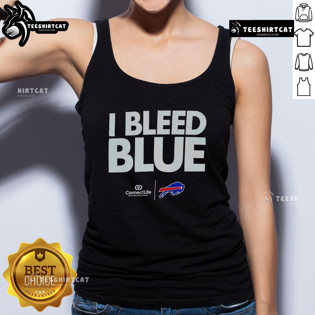 Official I Bleed Blue Buffalo Bills logo tank top featuring team colors and emblem, perfect for fans and game day attire.