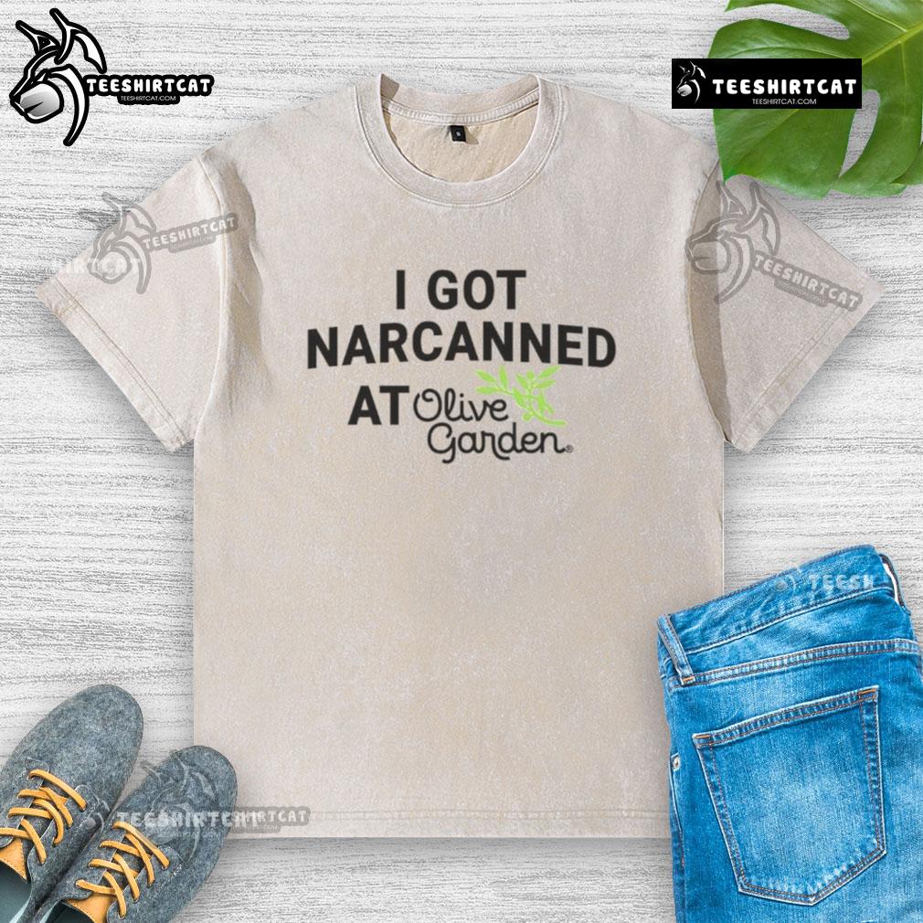 Official I Got Narcanned at Italian Restaurant washed t-shirt featuring a fun graphic design for casual wear.