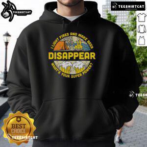 Cozy hoodie for camping beer lovers featuring 'I Light Fires and Make Beer Disappear' design, perfect for outdoor adventures.