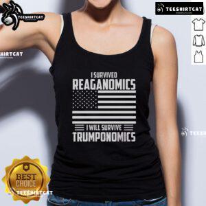 Official I Survived Reaganomics I Will Survive Trumponomics tank top featuring bold text on a stylish design.