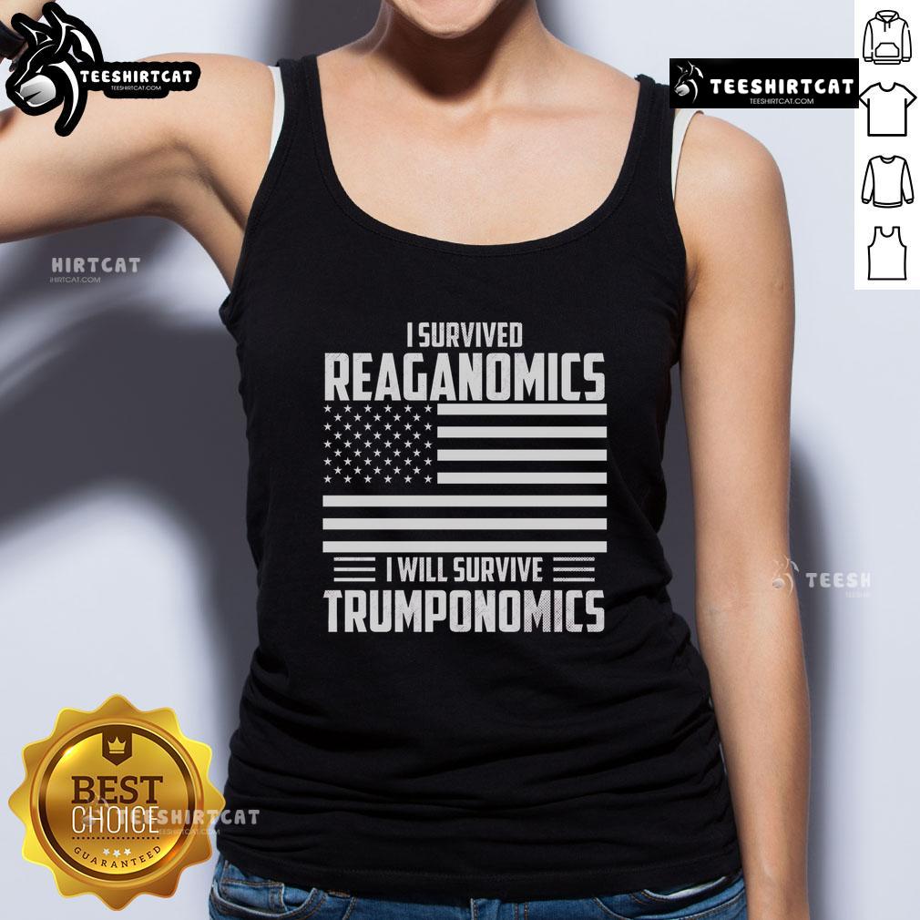 Official I Survived Reaganomics I Will Survive Trumponomics tank top featuring bold text on a stylish design.