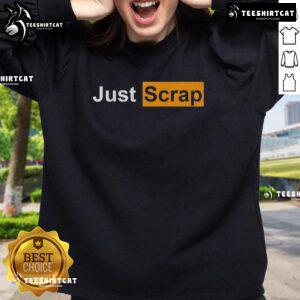 Official Just Scrap Sweatshirt in navy blue, featuring a stylish logo and casual design, perfect for comfortable wear.