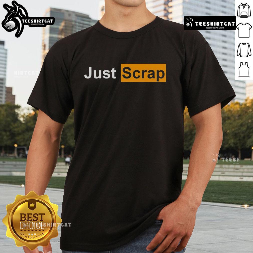 Official Just Scrap T-Shirt featuring bold graphics and a comfortable fit, perfect for scrapbooking enthusiasts.