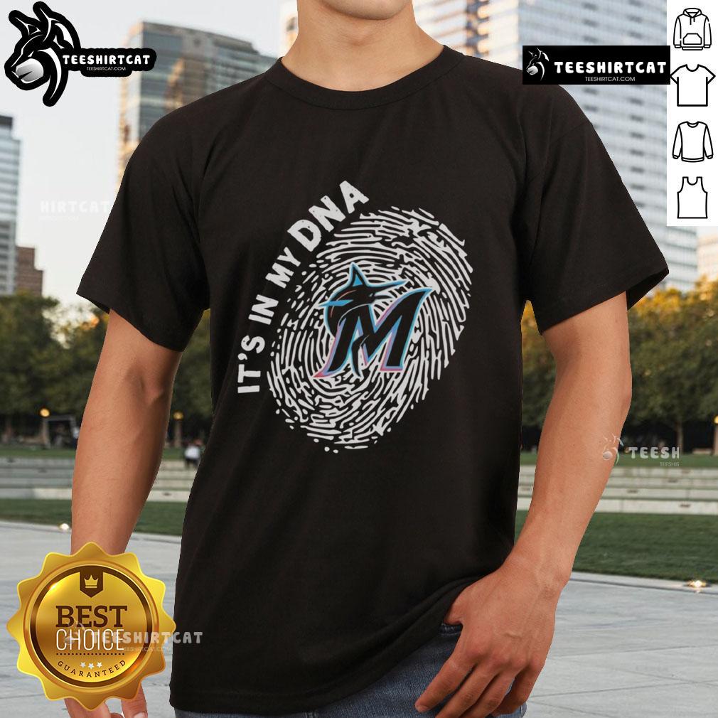 Official Miami Marlins In My DNA T-Shirt featuring team logo and vibrant colors, perfect for fans and casual wear.
