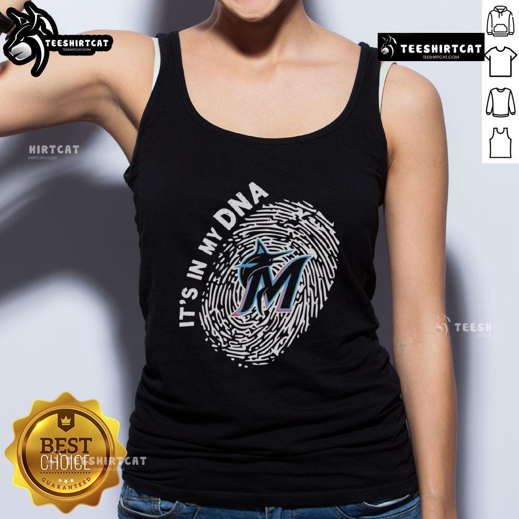 Official Miami Marlins In My DNA tank top featuring team colors and logo, perfect for fans and summer wear.