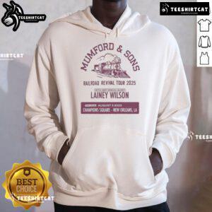 Official Mumford Sons hoodie from the August 3, 2025 concert in New Orleans, LA, featuring unique design and tour details.