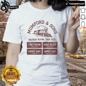 Official Mumford Sons Aug 3-7 2025 Railroad Revival Tour Ladies Tee featuring stylish design and vibrant colors.