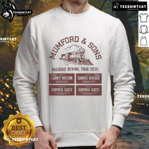 Official Mumford Sons Aug 3-7 2025 Railroad Revival Tour sweatshirt featuring logo and vibrant design.
