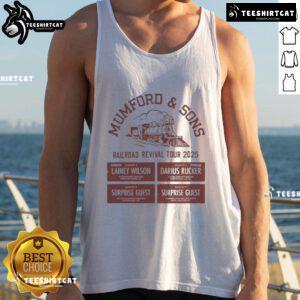 Official Mumford Sons August 2025 Railroad Revival Tour tank top featuring vibrant design and tour details.