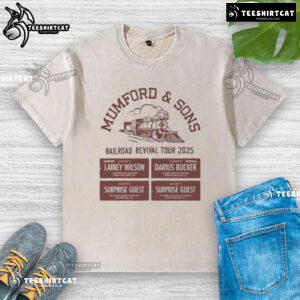 Official Mumford Sons Aug 3-7 2025 Railroad Revival Tour washed t-shirt featuring vintage design and vibrant colors.