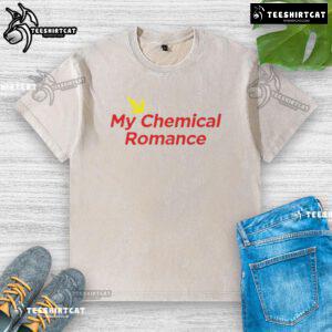 Official My Chemical Romance logo on a washed t-shirt, showcasing vintage style for fans of the iconic band.