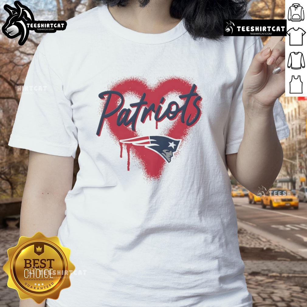 Official New England Patriots Football Spray Heart Ladies Tee in navy blue featuring a stylish spray heart design.