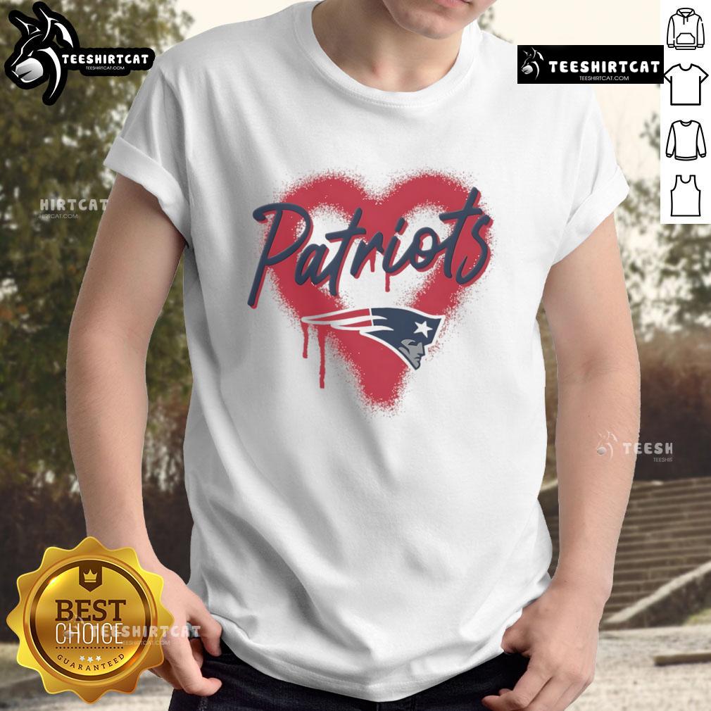 Alt Text: Official New England Patriots Football Spray Heart T-Shirt featuring a stylish heart design and team colors.