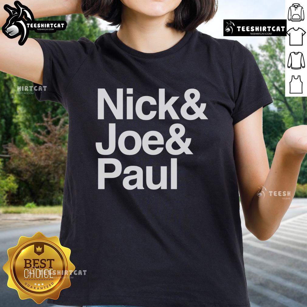 Official Nick Joe Paul Ladies Tee featuring stylish design and vibrant colors for fans of the popular trio.