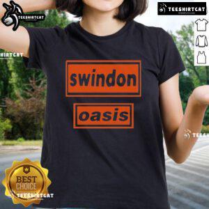 Official Oasis Swindon 2025 Ladies Tee featuring stylish design and comfortable fit for fans and fashion lovers.