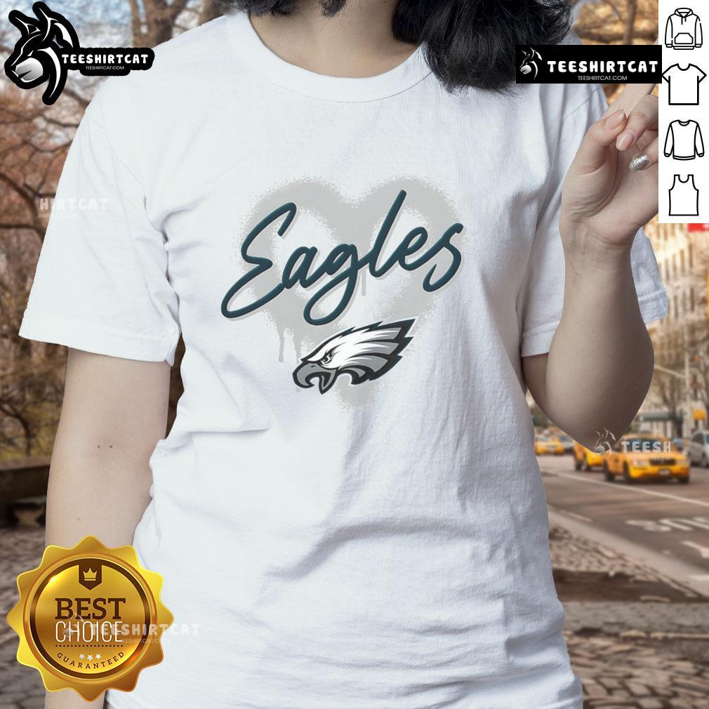 Official Philadelphia Eagles Football Spray Heart Ladies Tee featuring team colors and stylish design for fans.