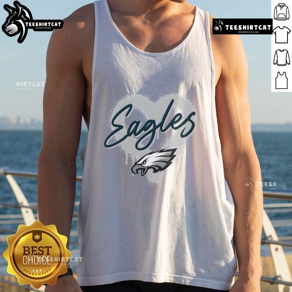 Alt Text: Official Philadelphia Eagles Football Spray Heart Tank Top for fans, featuring vibrant team colors and stylish design.