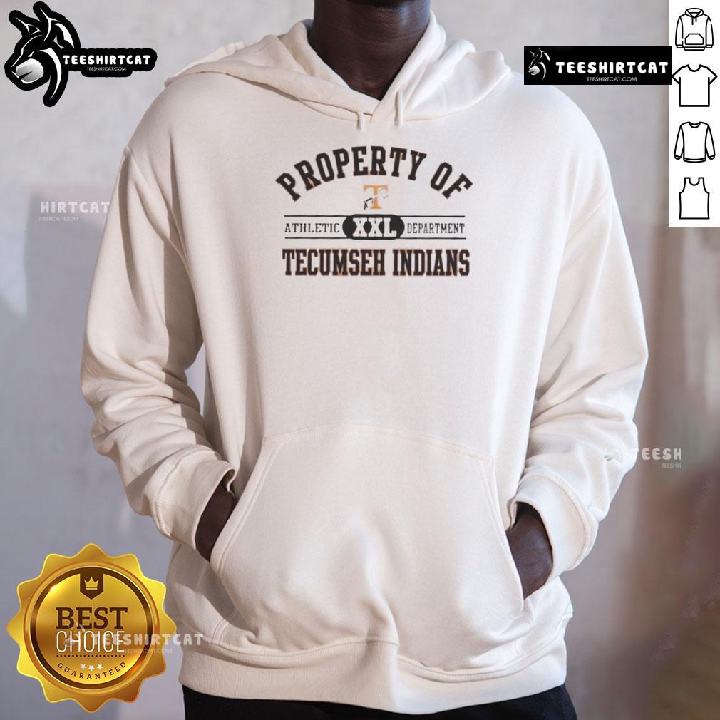 Alt Text: Official Tecumseh Indians Athletic Department hoodie featuring logo and vibrant colors, perfect for sports fans.