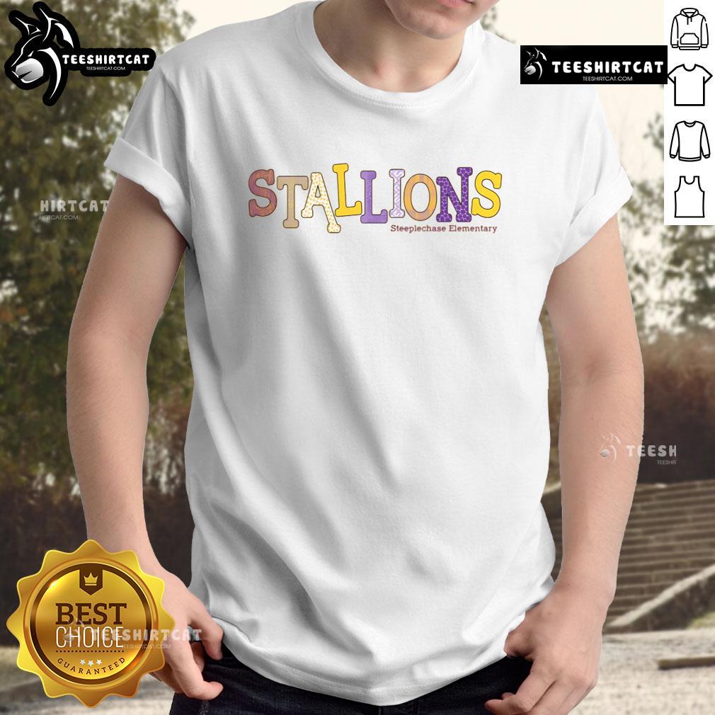 Official Steeplechase Stallions Elementary Pattern T-Shirt featuring a vibrant design and comfortable fit for fans.