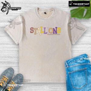 Official Steeplechase Stallions elementary pattern washed t-shirt in vibrant colors, perfect for casual wear and events.