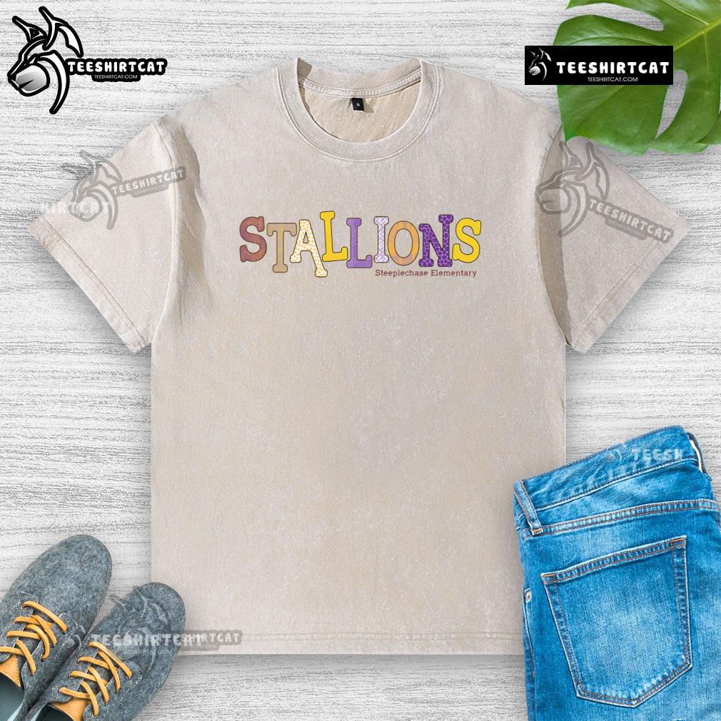 Official Steeplechase Stallions elementary pattern washed t-shirt in vibrant colors, perfect for casual wear and events.