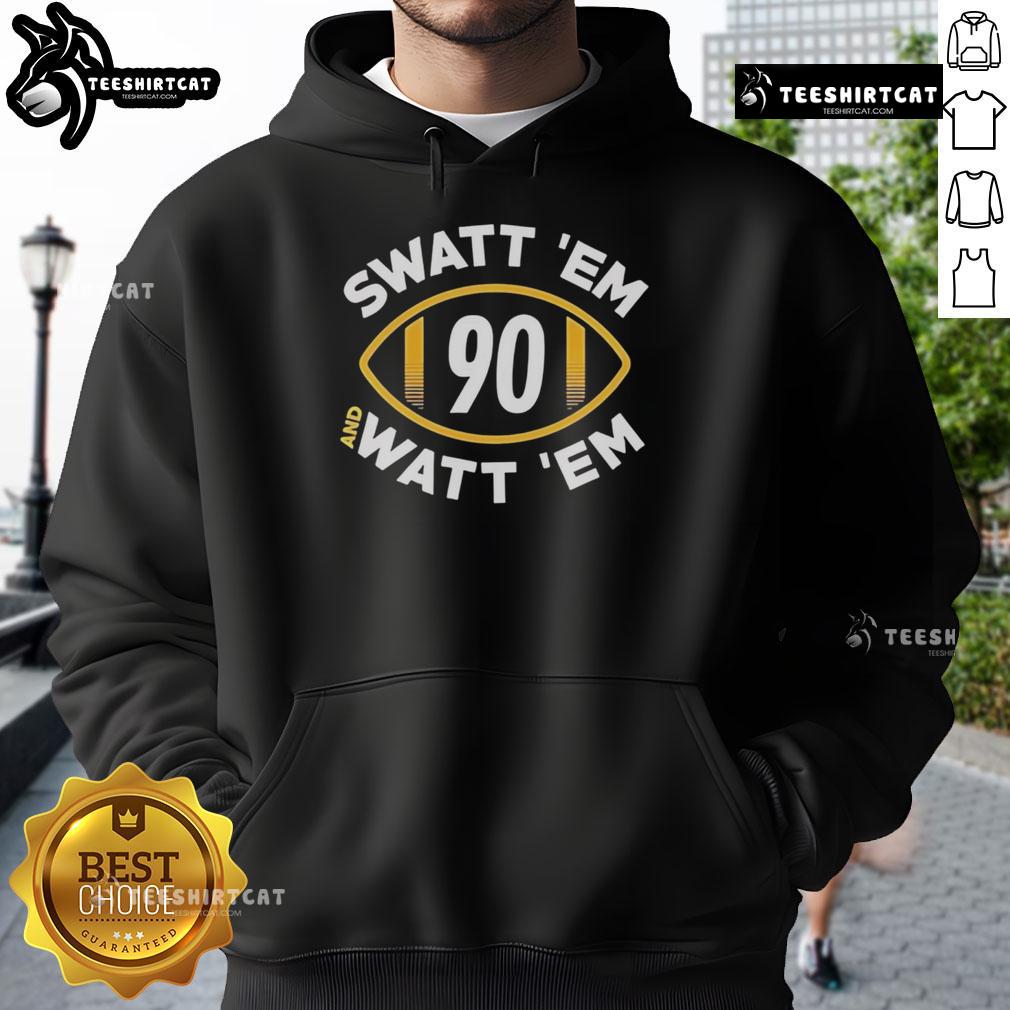 Official Swatt Em and Watt Em 90 Pittsburgh Football Hoodie in black, showcasing team pride and stylish design.