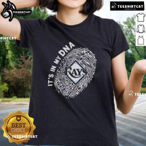 Official Tampa Bay Rays In My DNA Ladies Tee featuring vibrant team colors and stylish design for female fans.