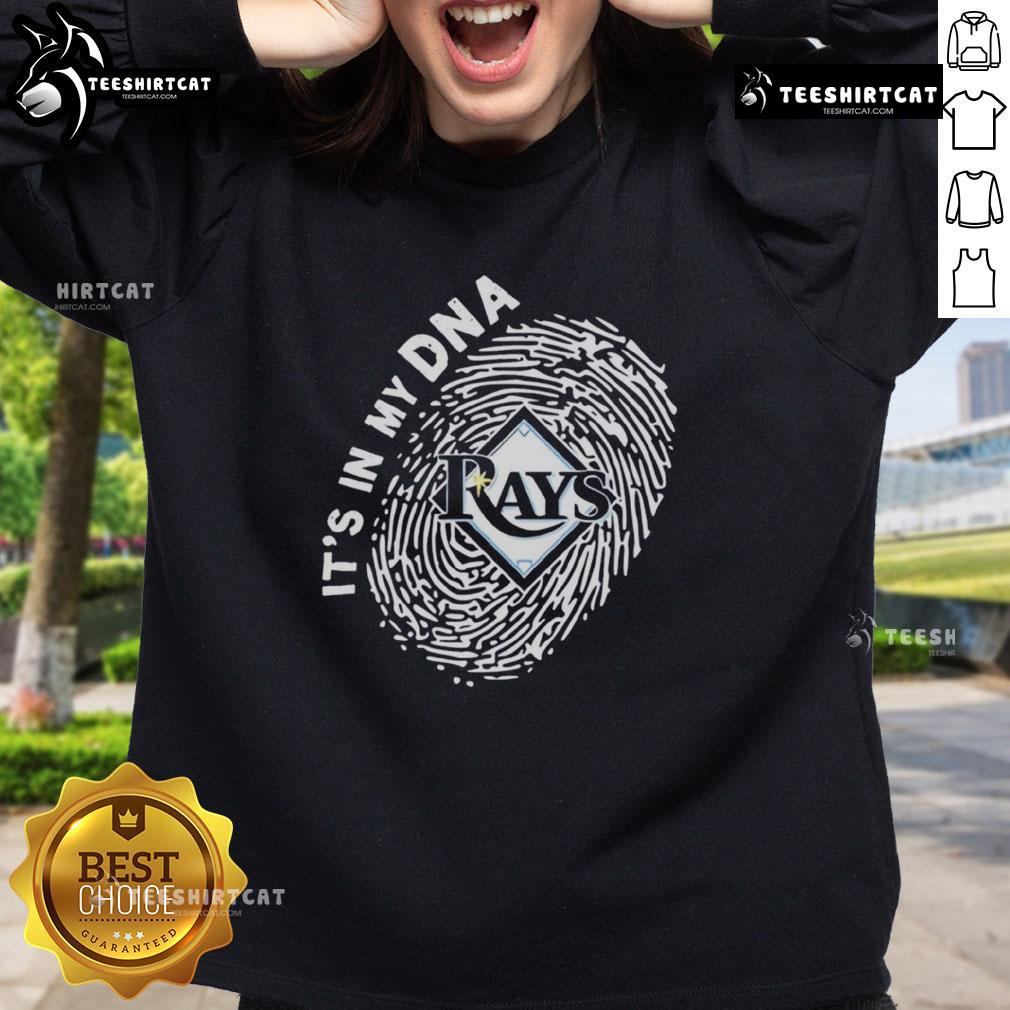 Alt Text: Official Tampa Bay Rays In My DNA sweatshirt showcasing team logo and vibrant colors, perfect for fans.
