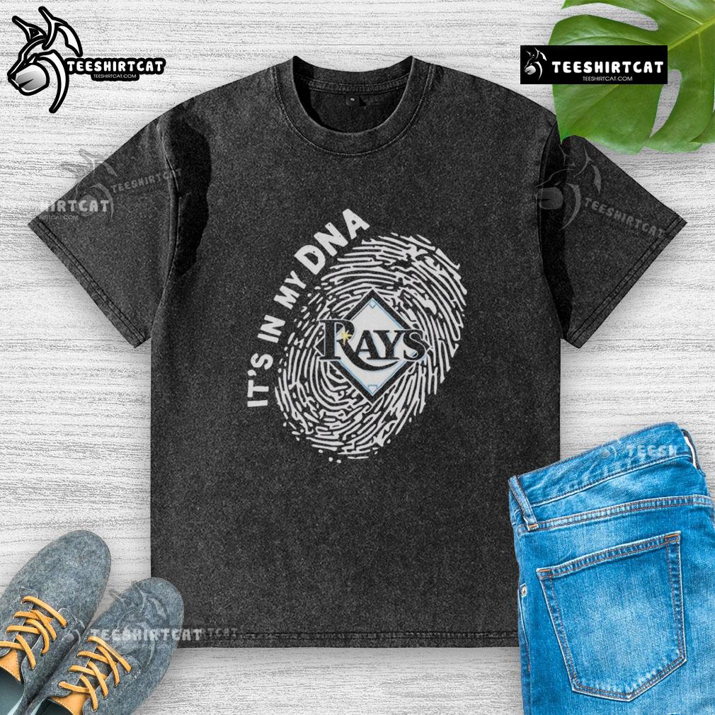 Alt Text: Official Tampa Bay Rays In My DNA washed t-shirt showcasing team pride and style for baseball fans.