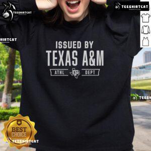 Texas A&M Aggies sweatshirt issued by Texas A&M Athletic Department, featuring team colors and logo for fans.