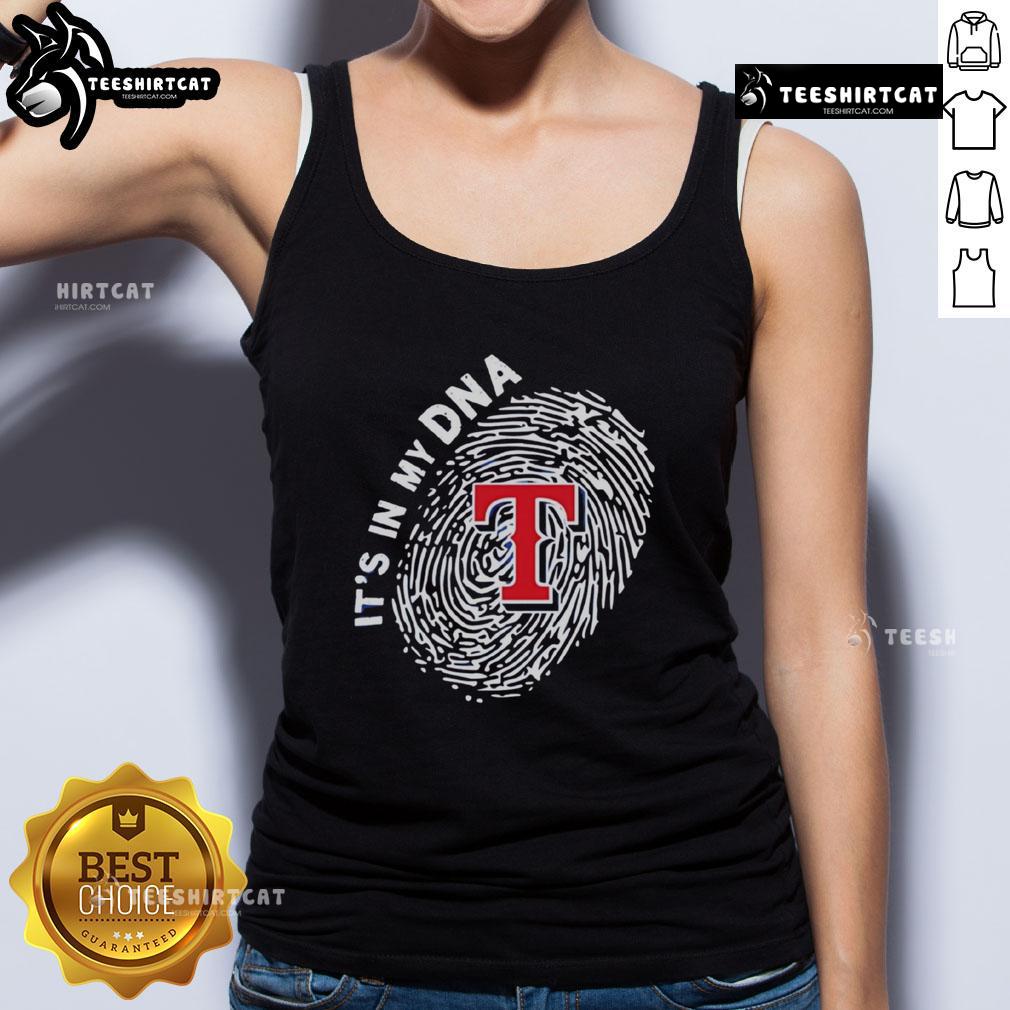 Official Texas Rangers In My DNA tank top featuring team colors and logo, perfect for baseball fans and warm weather.