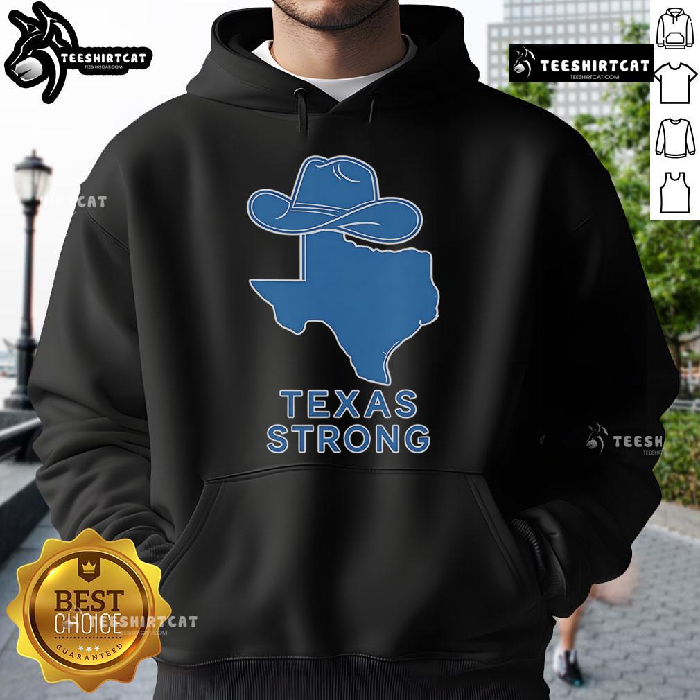 Official Texas Strong Flood Relief Hoodie in navy blue, featuring a bold Texas flag design for disaster relief support.