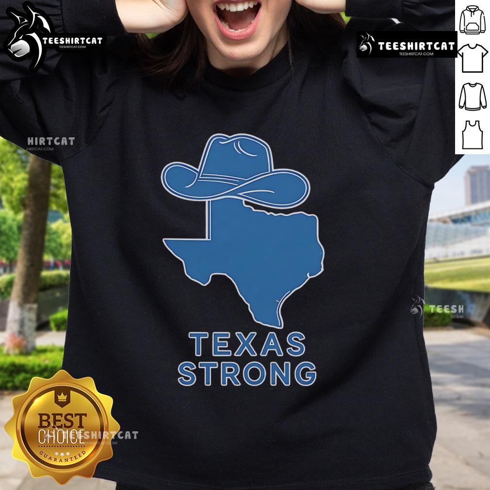 Official Texas Strong Flood Relief Sweatshirt in navy blue, featuring the Texas logo and supporting flood relief efforts.