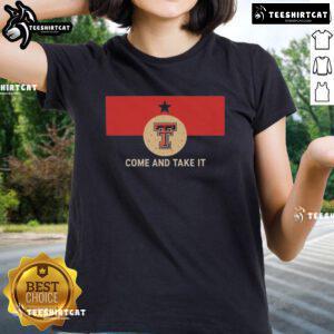 Alt Text: Official Texas Tech Red Raiders Come and Take It Ladies Tee featuring bold graphics and a stylish design.