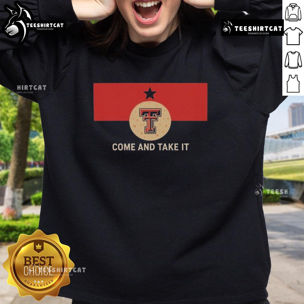 Alt Text: Official Texas Tech Red Raiders Come and Take It sweatshirt featuring team colors and logo, perfect for fans.