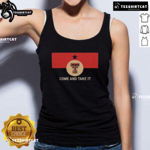 Official Texas Tech Red Raiders Come and Take It tank top showcasing team pride and style for fans.
