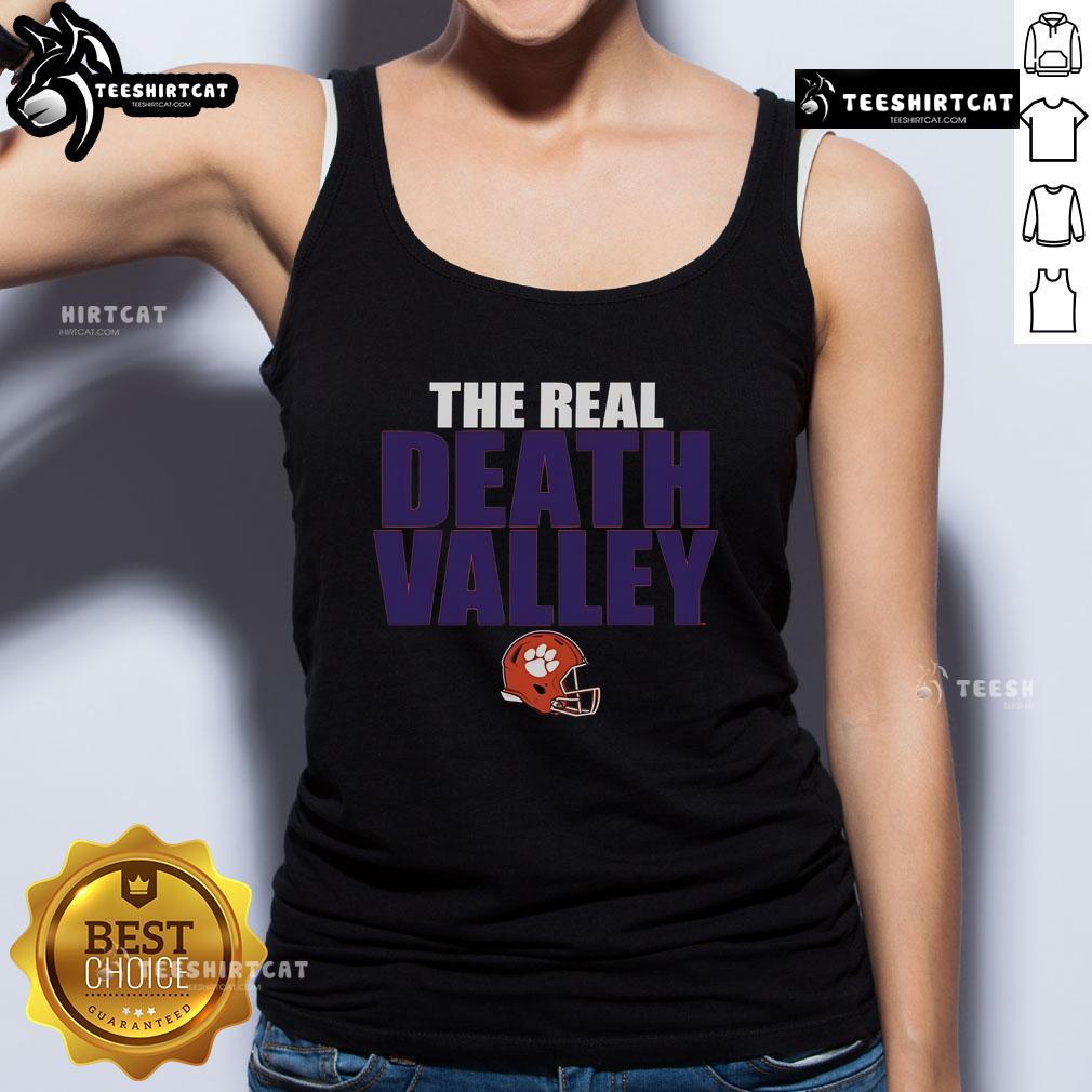 Alt Text: Original Clemson Tigers The Real Death Valley Helmet 2025 tank top featuring vibrant colors and bold team logo.