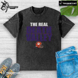 Alt Text: Original Clemson Tigers The Real Death Valley Helmet 2025 washed t-shirt featuring vibrant team colors and logo.