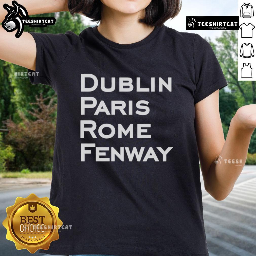 Alt Text: Original Dublin Paris Rome Fenway Boston Red Sox ladies tee showcasing team spirit and stylish design.