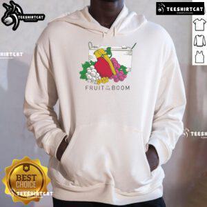 Original Fruits of the Boom Hoodie featuring vibrant fruit graphics on a stylish black background for trendy streetwear.