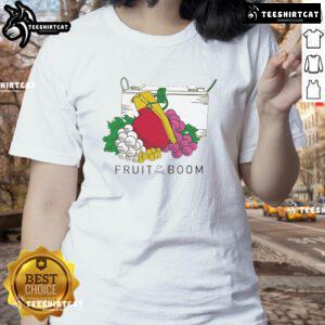 Original Fruits of the Boom Ladies Tee featuring vibrant fruit graphics on a stylish women's t-shirt.