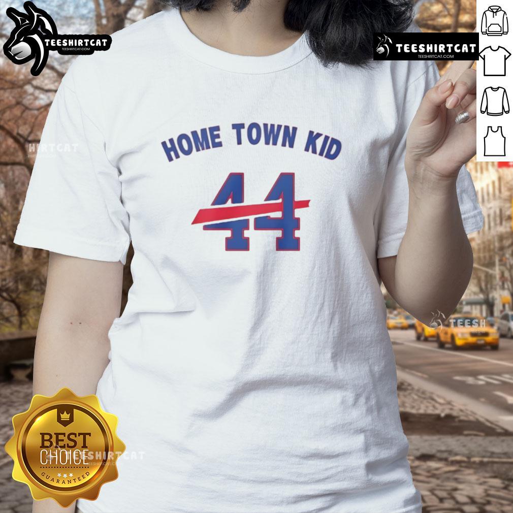 Alt Text: Original Home Town Kid 44 Buffalo Bills Ladies Tee featuring vibrant team colors and stylish design for female fans.