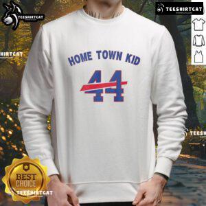 Original Home Town Kid 44 Buffalo Bills sweatshirt in blue, showcasing team spirit and casual style for fans.