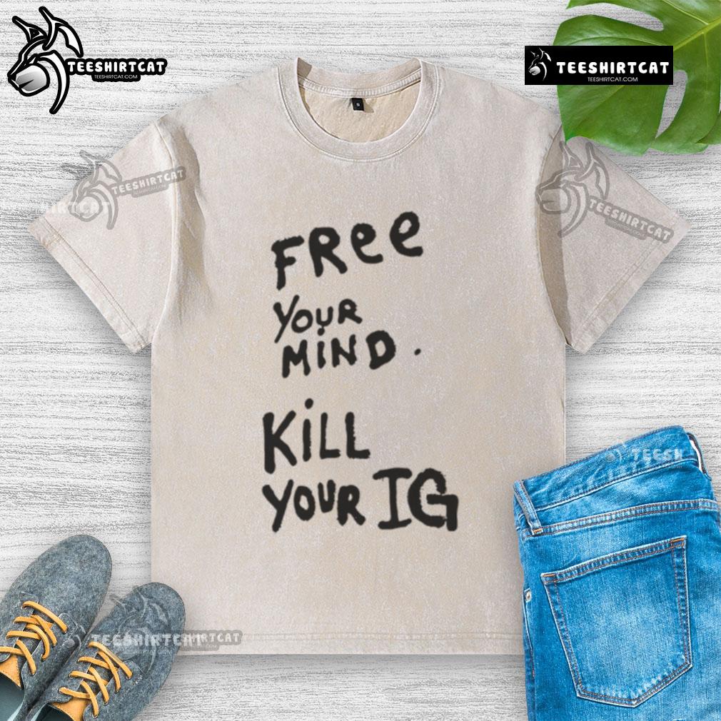 Joey Valence in a 'Free Your Mind, Kill Your IG' washed t-shirt, showcasing a casual streetwear style.