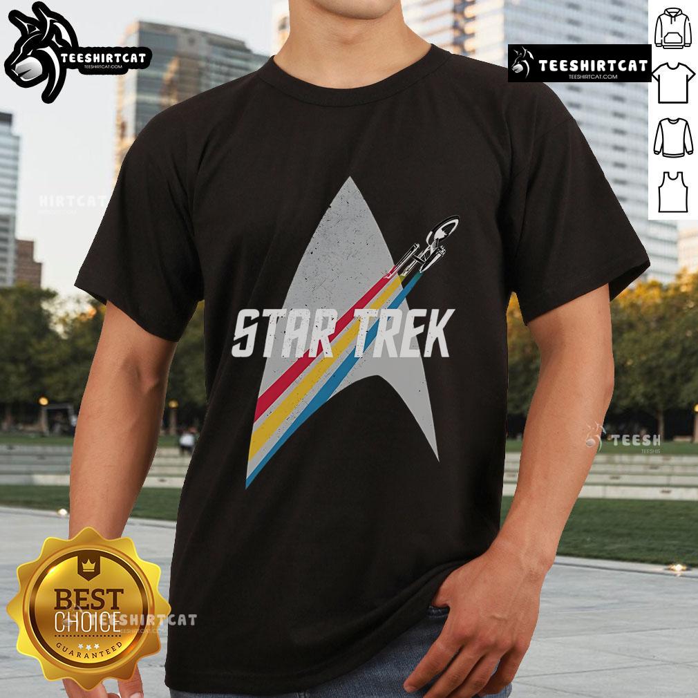 Original Star Trek Series Retro Striped Logo T-Shirt featuring a colorful vintage design for fans of the classic sci-fi show.