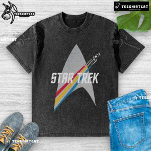 Original Star Trek Series retro striped logo washed t-shirt featuring vibrant colors and a classic design for fans.