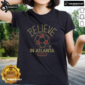 Premium Atlanta United FC Homage MLS x Ted Lasso ladies tee featuring vibrant team colors and stylish design.
