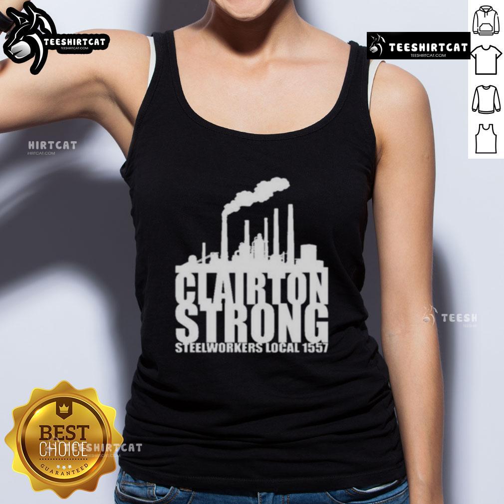 Alt Text: Premium Clairton Strong Steelworkers Local 1557 tank top featured in black, showcasing a bold design for steelworker pride.