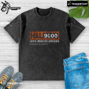 Premium HAL 9000 distressed classic washed t-shirt featuring iconic sci-fi design, perfect for fans and casual wear.